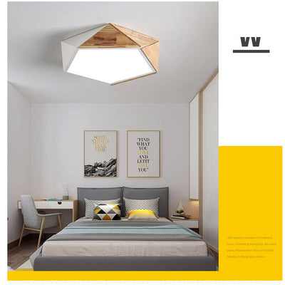 Wooden Simple Geometry 1-Light LED Flush Mount Lighting