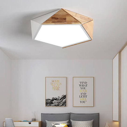 Wooden Simple Geometry 1-Light LED Flush Mount Lighting