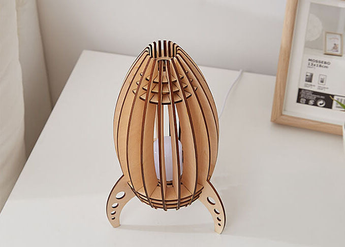 Creative Wood Carving Rocket 1-Light Night Light Table Lamp