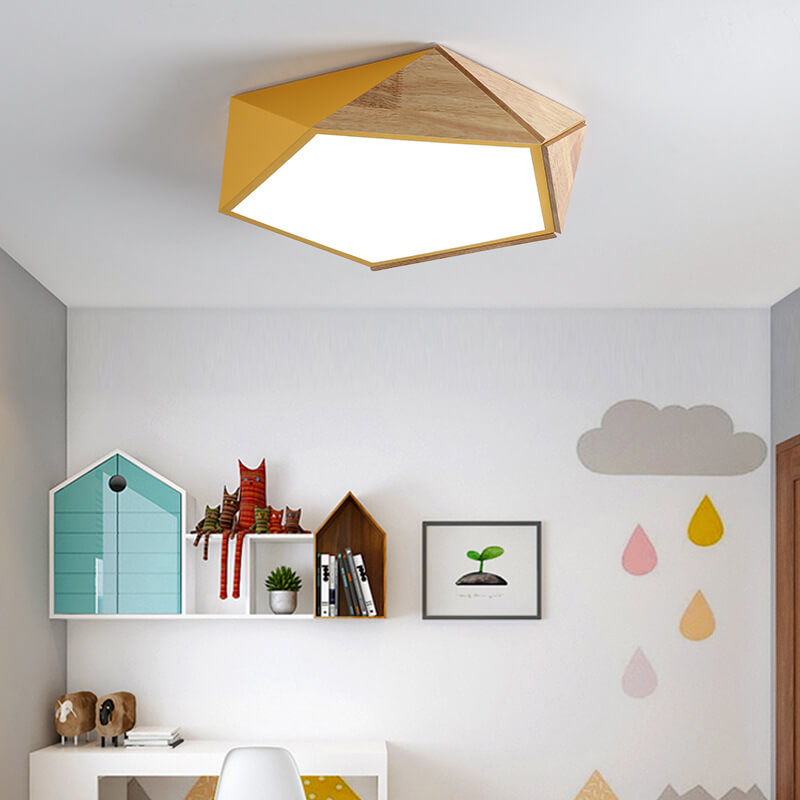 Wooden Simple Geometry 1-Light LED Flush Mount Lighting