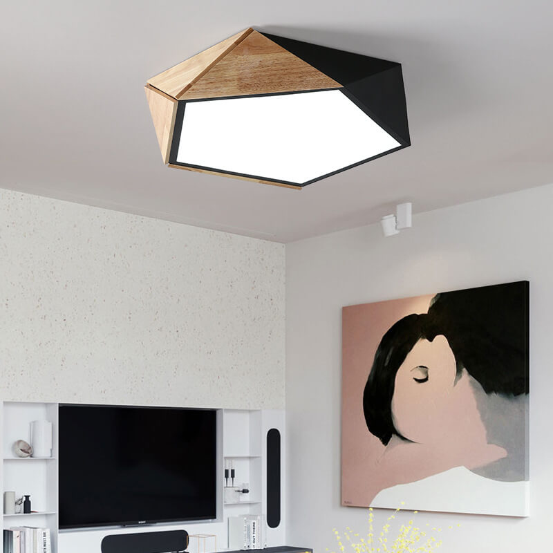 Wooden Simple Geometry 1-Light LED Flush Mount Lighting