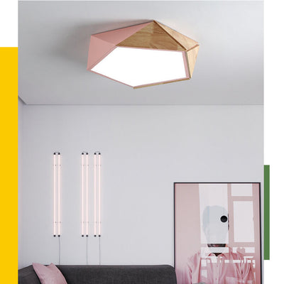 إضاءة LED بسيطة هندسية خشبية بضوء واحد مثبتة على السقف 
