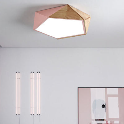 Wooden Simple Geometry 1-Light LED Flush Mount Lighting