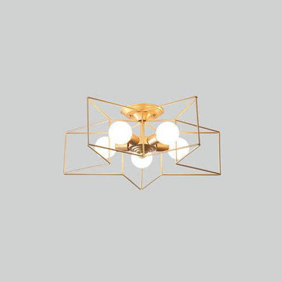 Wrought Iron 5-Light Pentagram Shaped Semi-Flush Mount Lighting