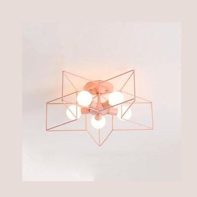 Wrought Iron 5-Light Pentagram Shaped Semi-Flush Mount Lighting