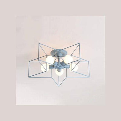 Wrought Iron 5-Light Pentagram Shaped Semi-Flush Mount Lighting