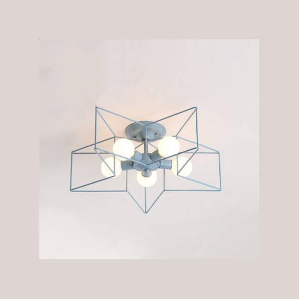 Wrought Iron 5-Light Pentagram Shaped Semi-Flush Mount Lighting