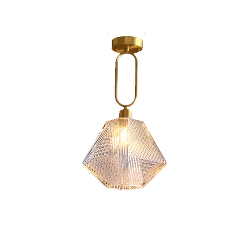 Textured Glass Modern Geometry 1-Light Semi-Flush Mount Lighting