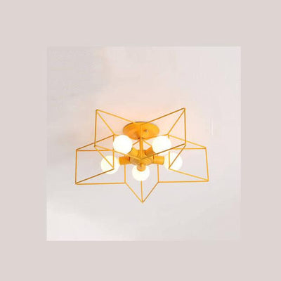 Halbbündige Beleuchtung in Pentagrammform aus Schmiedeeisen mit 5 Leuchten 
