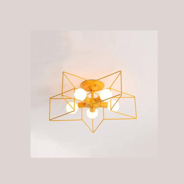 Wrought Iron 5-Light Pentagram Shaped Semi-Flush Mount Lighting