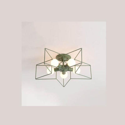 Wrought Iron 5-Light Pentagram Shaped Semi-Flush Mount Lighting