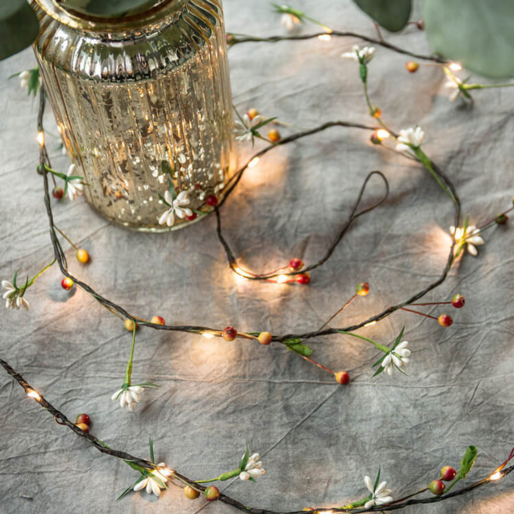 Décoration en fil de cuivre avec fruits en rotin 20 lumières guirlande lumineuse à piles 