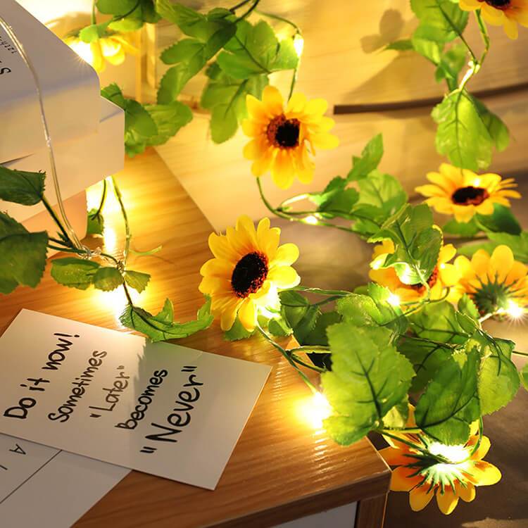 Guirlandes Lumineuses Tournesol Patio Jardin Décoratives de Thanksgiving à Piles 