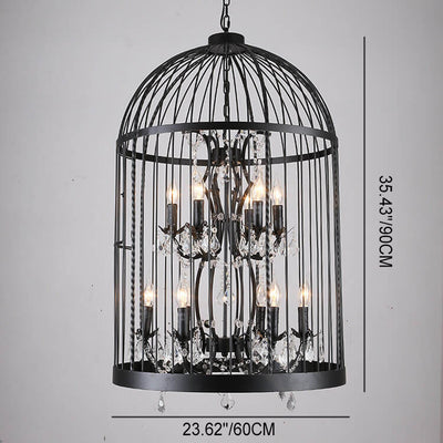 Lustres rétro en fer forgé à 4/8 lumières en forme de cage à oiseaux 