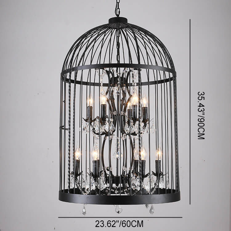Lustres rétro en fer forgé à 4/8 lumières en forme de cage à oiseaux 