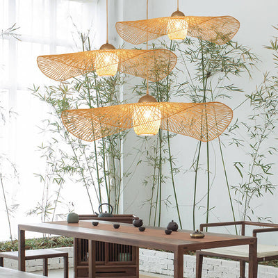 Bamboo Weaving 1-Light Japanese Elements Pendant Light