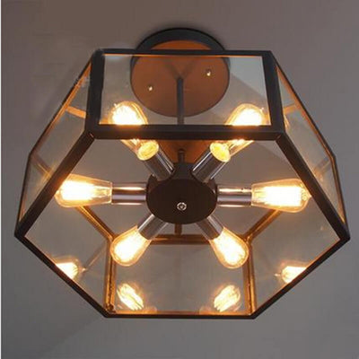 Vintage 6-Light Hexagon Semi-Flush Mount Lighting