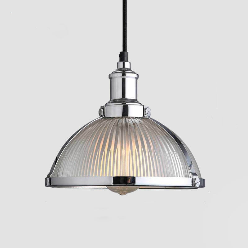 Nordic Ribbed Frosted Glass 1-Light Dome Shade Pendant Light