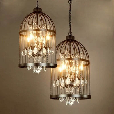 Retro Wrought Iron 4/8 Light Bird Cage Shaped Chandeliers