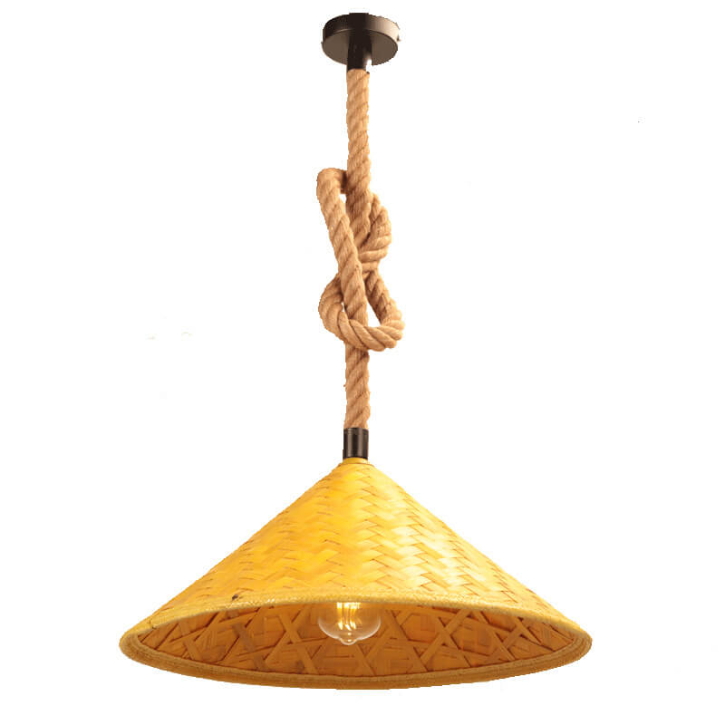 Rattan Straw Hat Hemp Rope 1-Light Pendant Light