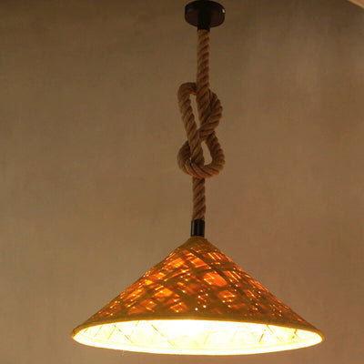 Rattan Straw Hat Hemp Rope 1-Light Pendant Light