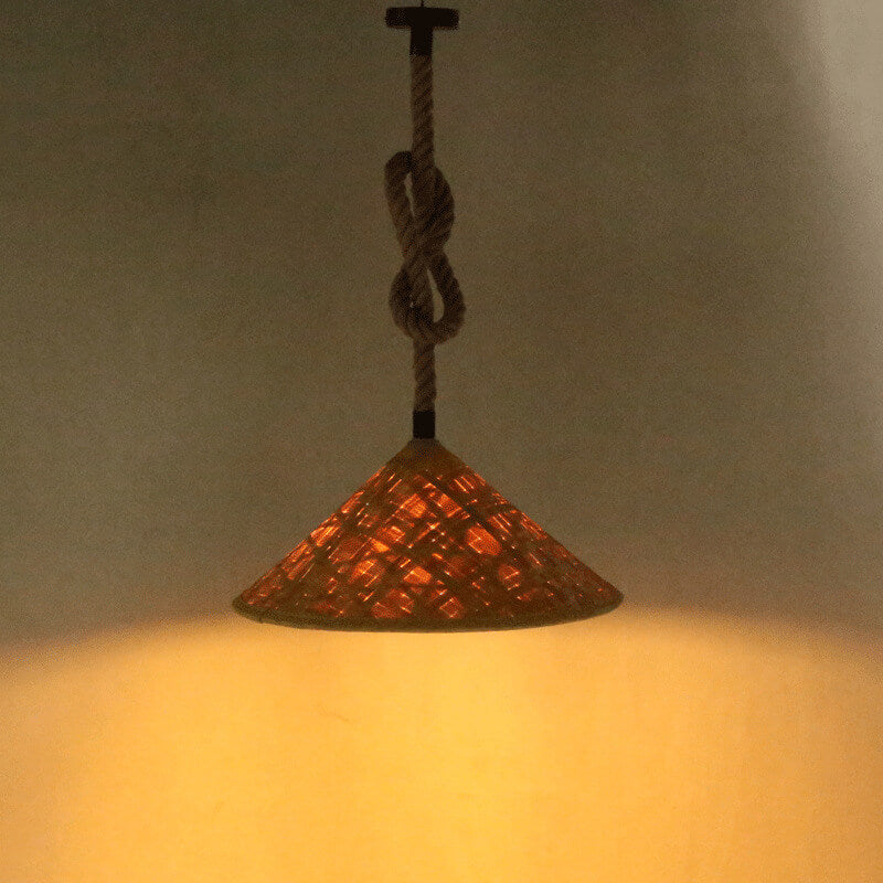 Rattan Straw Hat Hemp Rope 1-Light Pendant Light