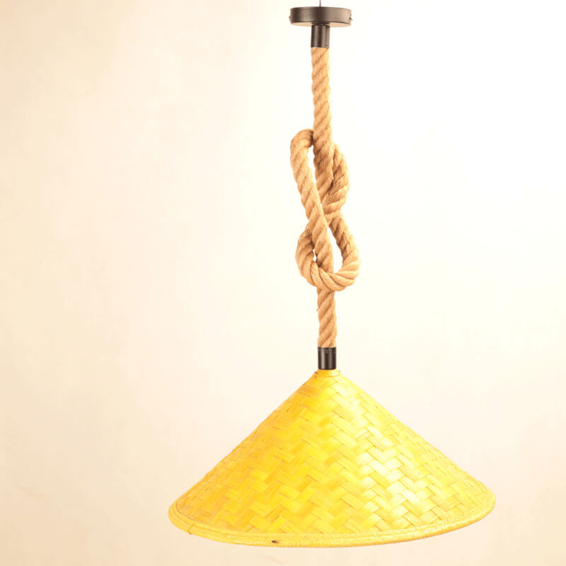 Rattan Straw Hat Hemp Rope 1-Light Pendant Light