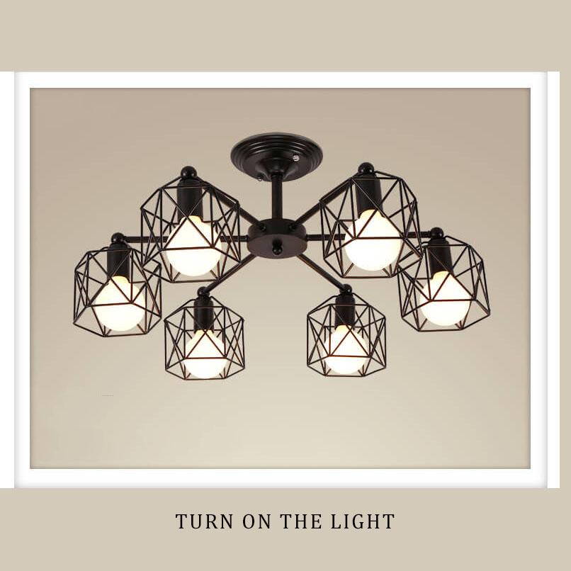Lámpara de araña geométrica minimalista moderna de hierro de 6 luces para sala de estar 