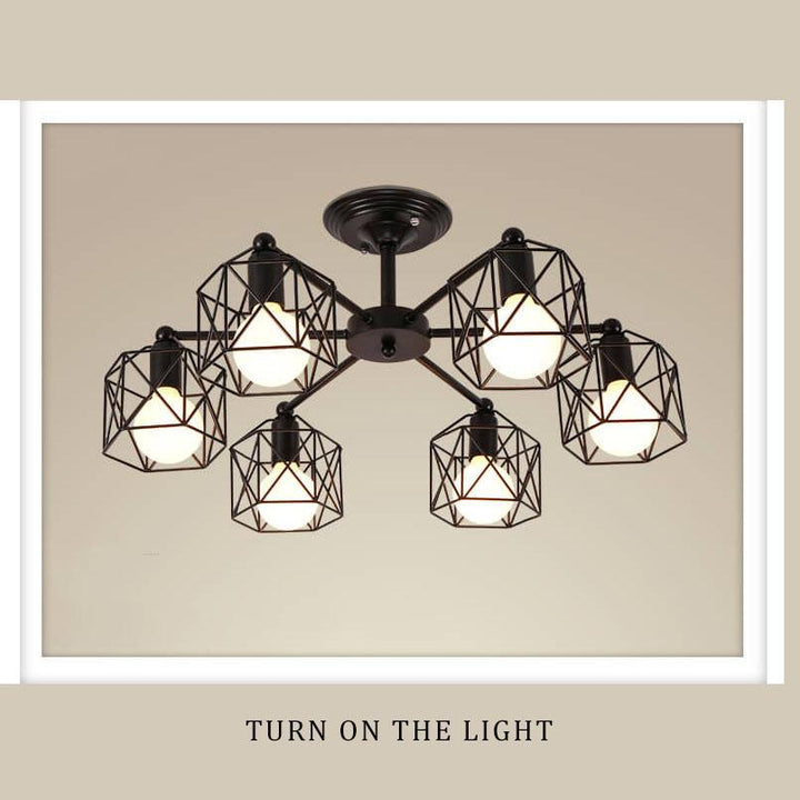 Lámpara de araña geométrica minimalista moderna de hierro de 6 luces para sala de estar 