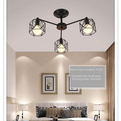 Wrought Iron 3-Light Geometric Lampshade Chandeliers