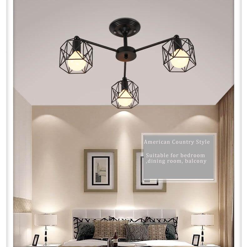 Wrought Iron 3-Light Geometric Lampshade Chandeliers