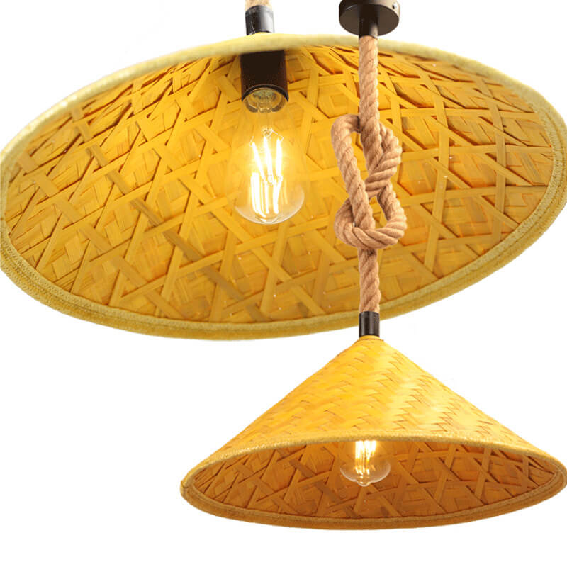 Rattan Straw Hat Hemp Rope 1-Light Pendant Light