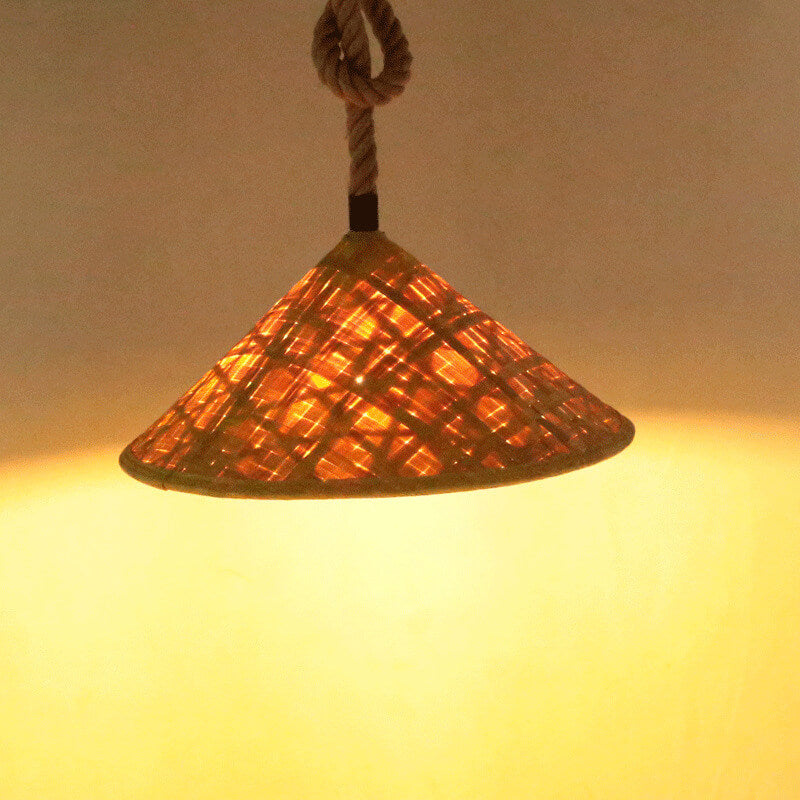 Rattan Straw Hat Hemp Rope 1-Light Pendant Light