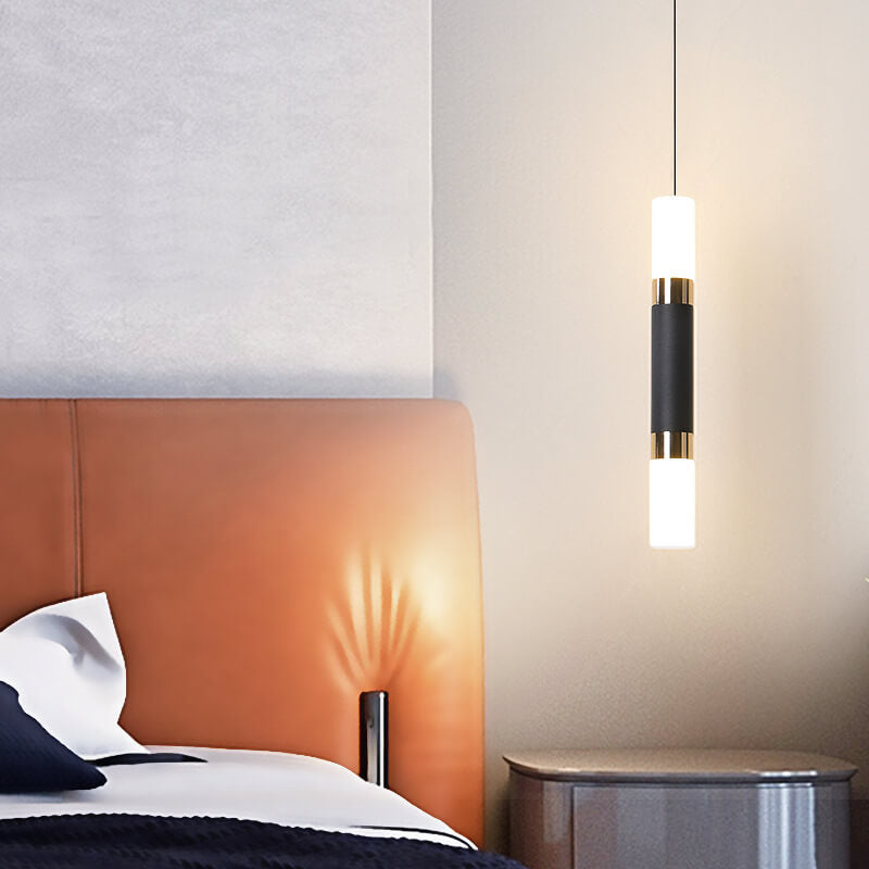 Moderne schwarze Röhren-Hängeleuchte mit 1 Licht aus Acryl und LED 