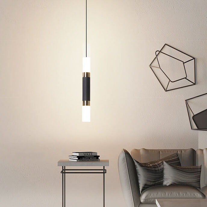 Moderne schwarze Röhren-Hängeleuchte mit 1 Licht aus Acryl und LED 