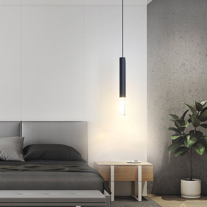 Moderne schwarze Röhren-Hängeleuchte mit 1 Licht aus Acryl und LED 