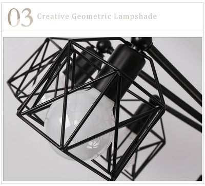 Kronleuchter mit geometrischem Lampenschirm und 3 Lichtern aus Schmiedeeisen 