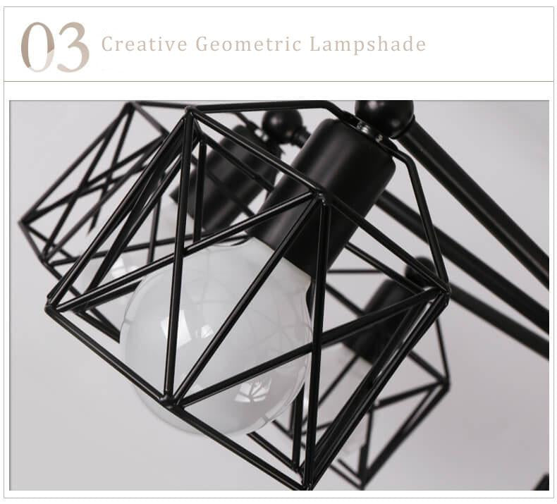 Kronleuchter mit geometrischem Lampenschirm und 3 Lichtern aus Schmiedeeisen 