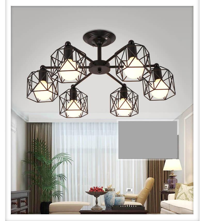 Wrought Iron 6-Light Geometric Lampshade Chandeliers