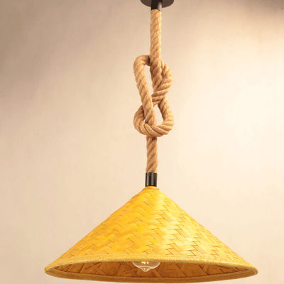 Rattan Straw Hat Hemp Rope 1-Light Pendant Light