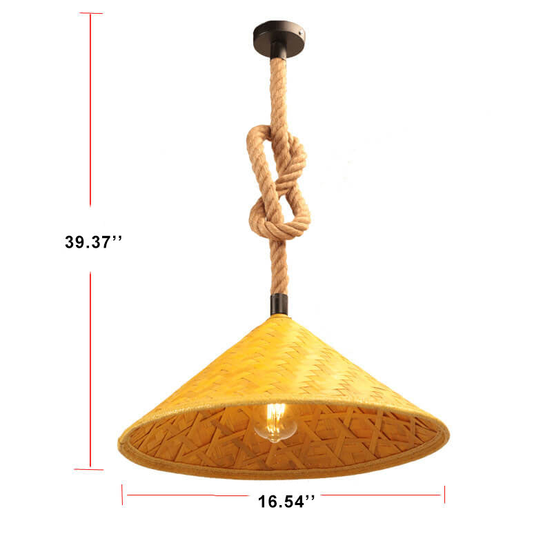 Rattan Straw Hat Hemp Rope 1-Light Pendant Light