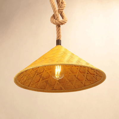 Rattan Straw Hat Hemp Rope 1-Light Pendant Light