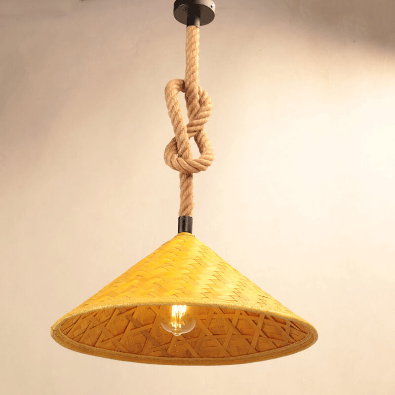 Rattan Straw Hat Hemp Rope 1-Light Pendant Light