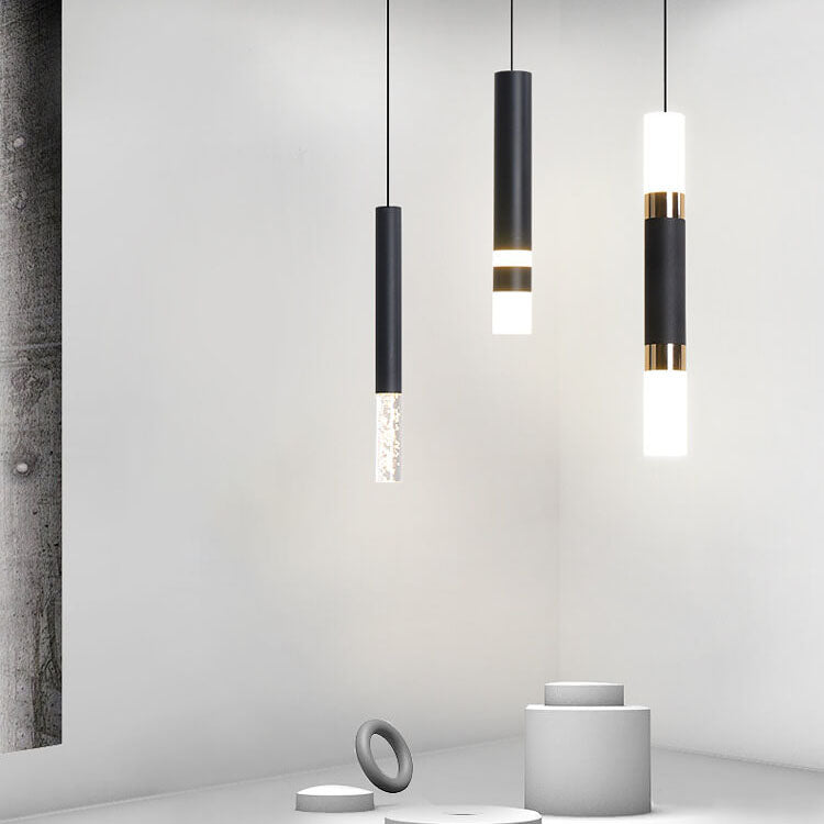 Moderne schwarze Röhren-Hängeleuchte mit 1 Licht aus Acryl und LED 