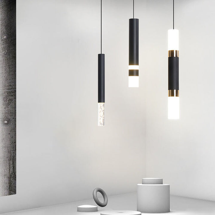 Moderne schwarze Röhren-Hängeleuchte mit 1 Licht aus Acryl und LED 
