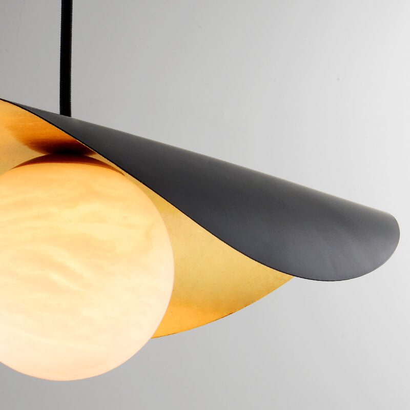 Moderne schwarze Lotusblatt 1-Licht Faux-Marmor-Kugel-Schirm Pendelleuchte 