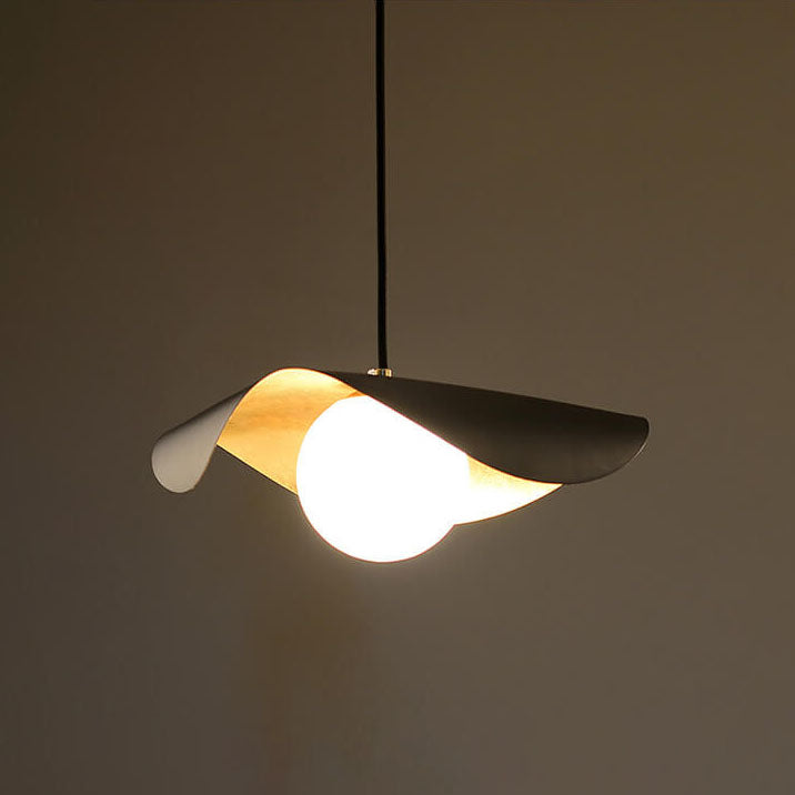 Moderne schwarze Lotusblatt 1-Licht Faux-Marmor-Kugel-Schirm Pendelleuchte 