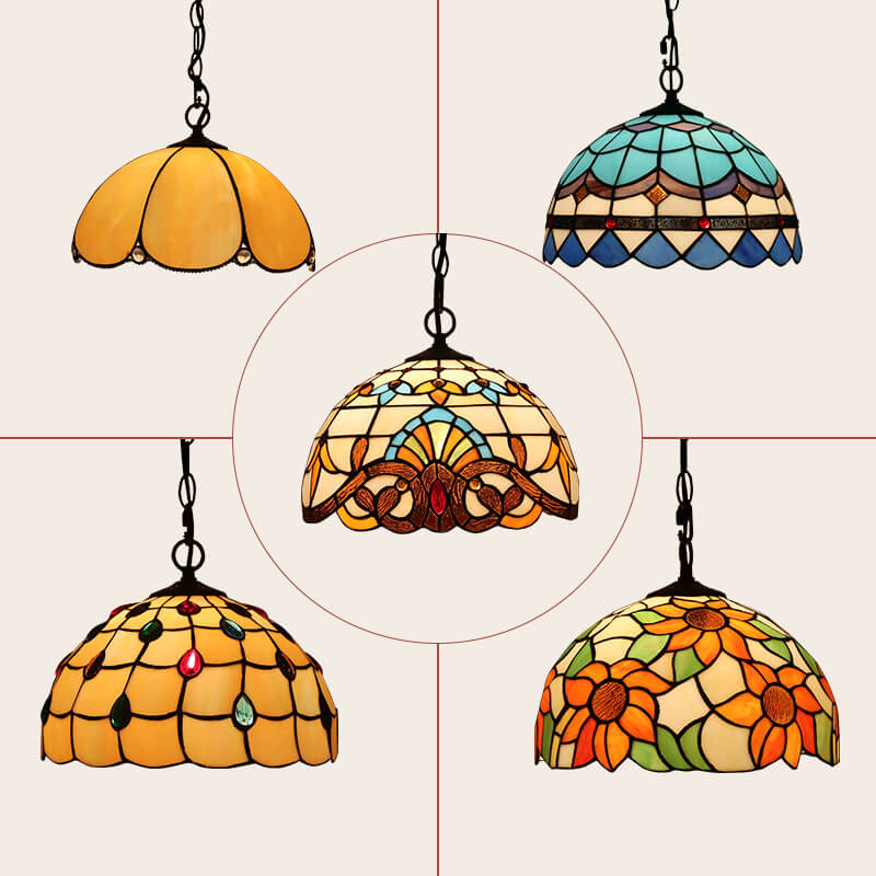 Tiffany Colorido Vidrio 1-Luz Colgante de Cúpula 