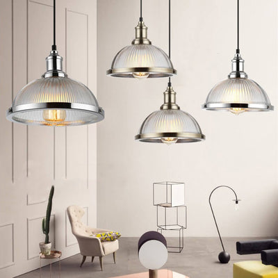 Nordic Ribbed Frosted Glass 1-Light Dome Shade Pendant Light