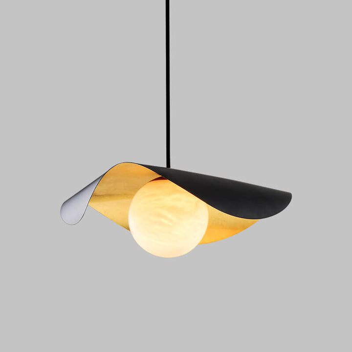 Moderne schwarze Lotusblatt 1-Licht Faux-Marmor-Kugel-Schirm Pendelleuchte 